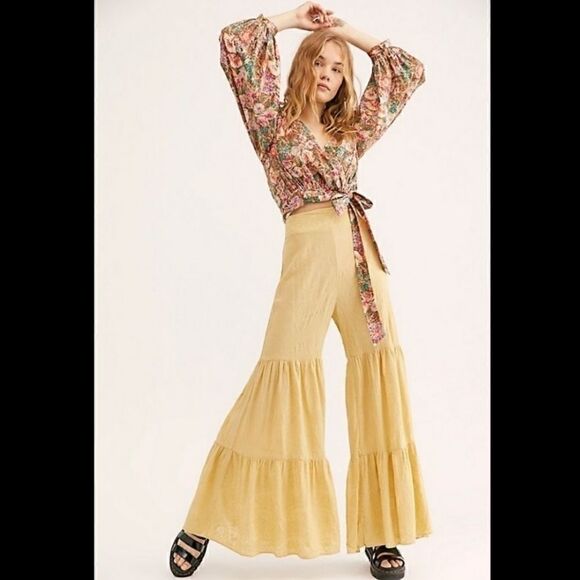 Free People Embroidered Tiered High Rise Pants Size XS - Picture 1 of 8